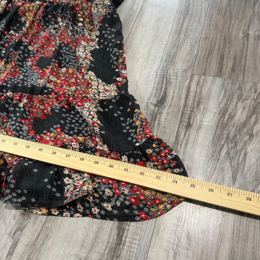 American Rag Dress Womens Large Black Floral Tiered Boho Spaghetti Strap Flowy - Picture 6 of 8